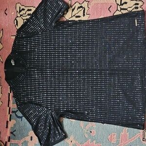 Ann Klein Black Mock Neck Sequin Tee Size L